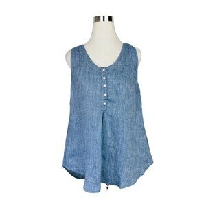 Birds Of Paradise By Trovata Women S small blue Linen tank Top blouse scoop neck